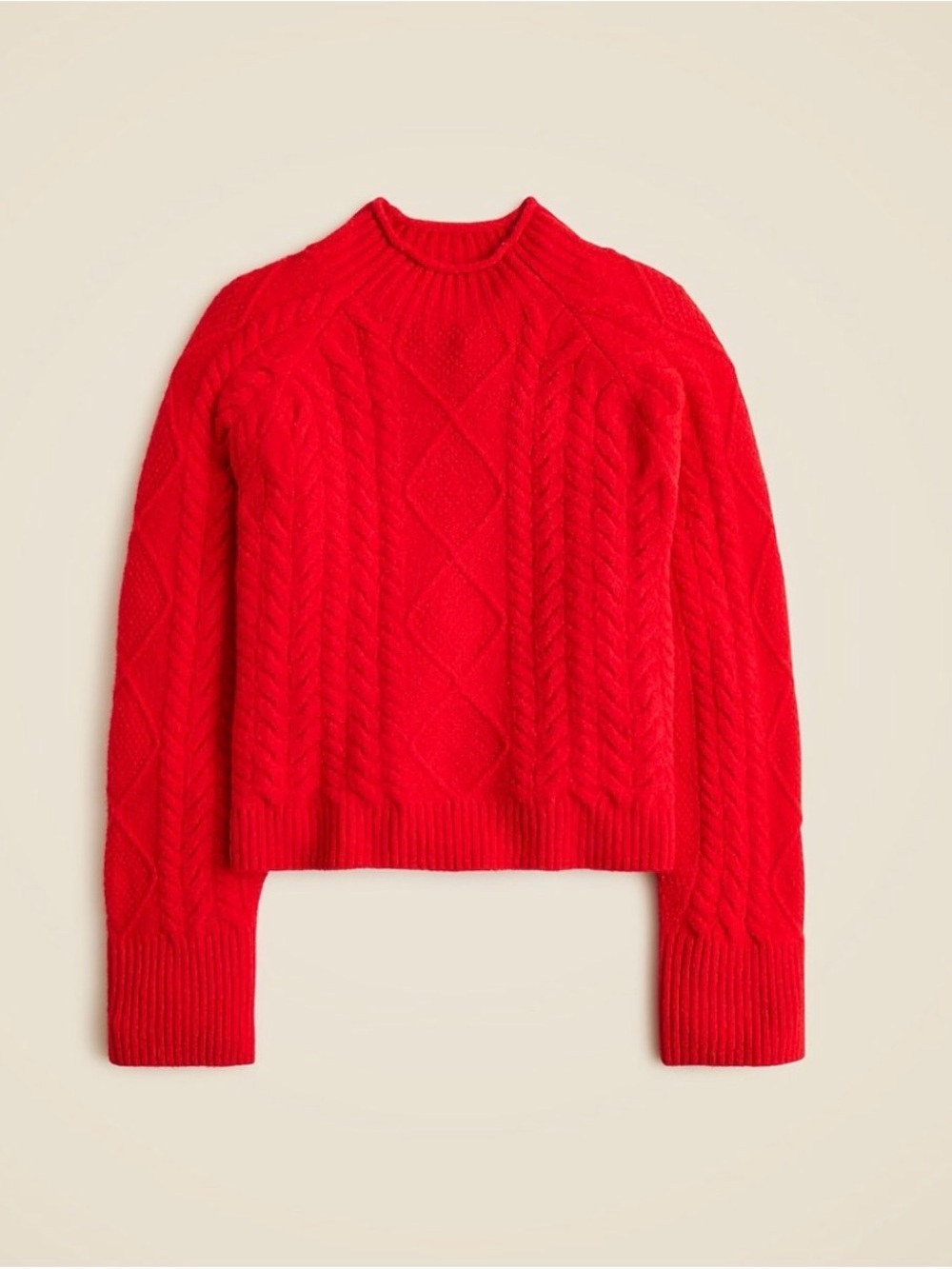 J. Crew Bright Red Cable-Knit Turtleneck Sweater